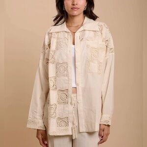 Linen Cleopatra Beautiful Blouse Crochet Button Down Blouse XL Greece Italy